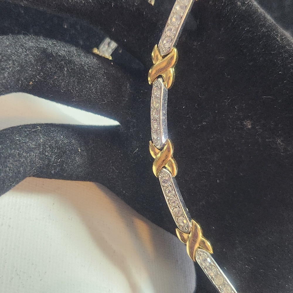 Two Tone X and O Crystal Link Bracelet Gold Silver Mixed Metal Hugs and Kisses